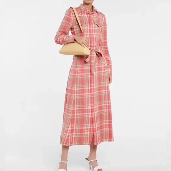 Polo Ralph Lauren long sleeve collar checked plaid pink maxi dress - Picture 1 of 7